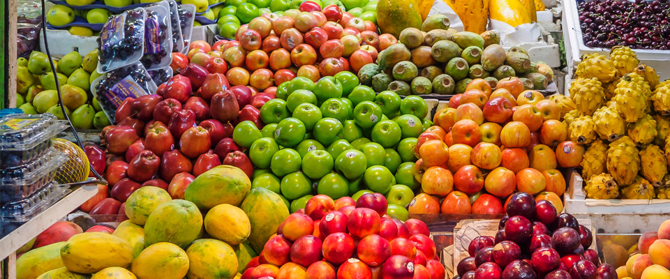 fruits on display in a market